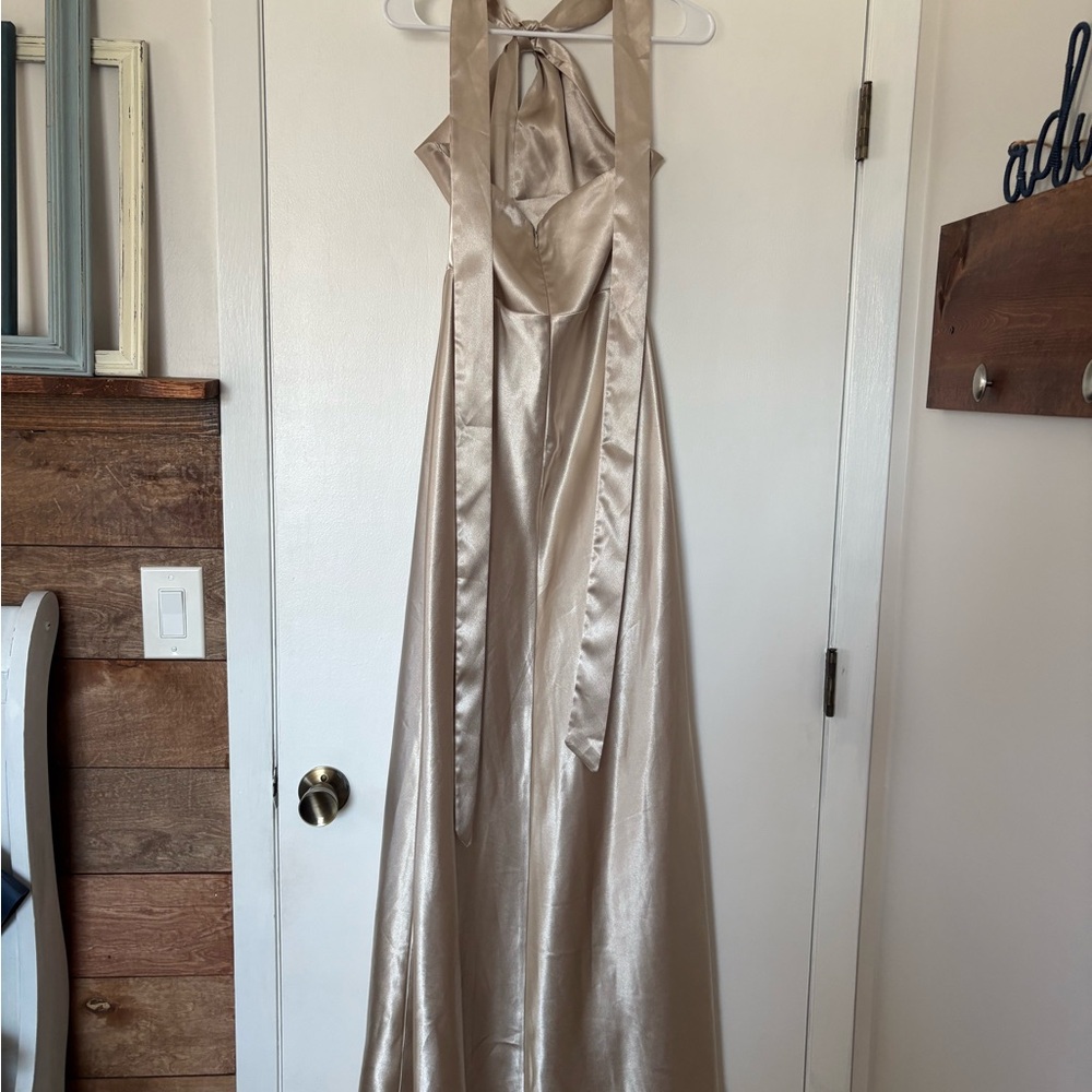 Birdy Grey Satin Backless Dress in Cream
